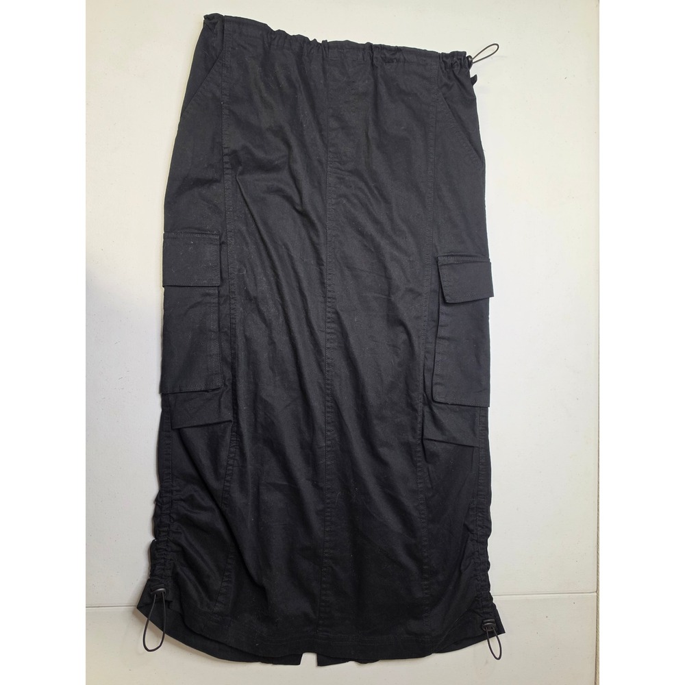Forever 21 Womens Black Cargo Maxi Skirt Adjustable Drawstring Waist Pockets S